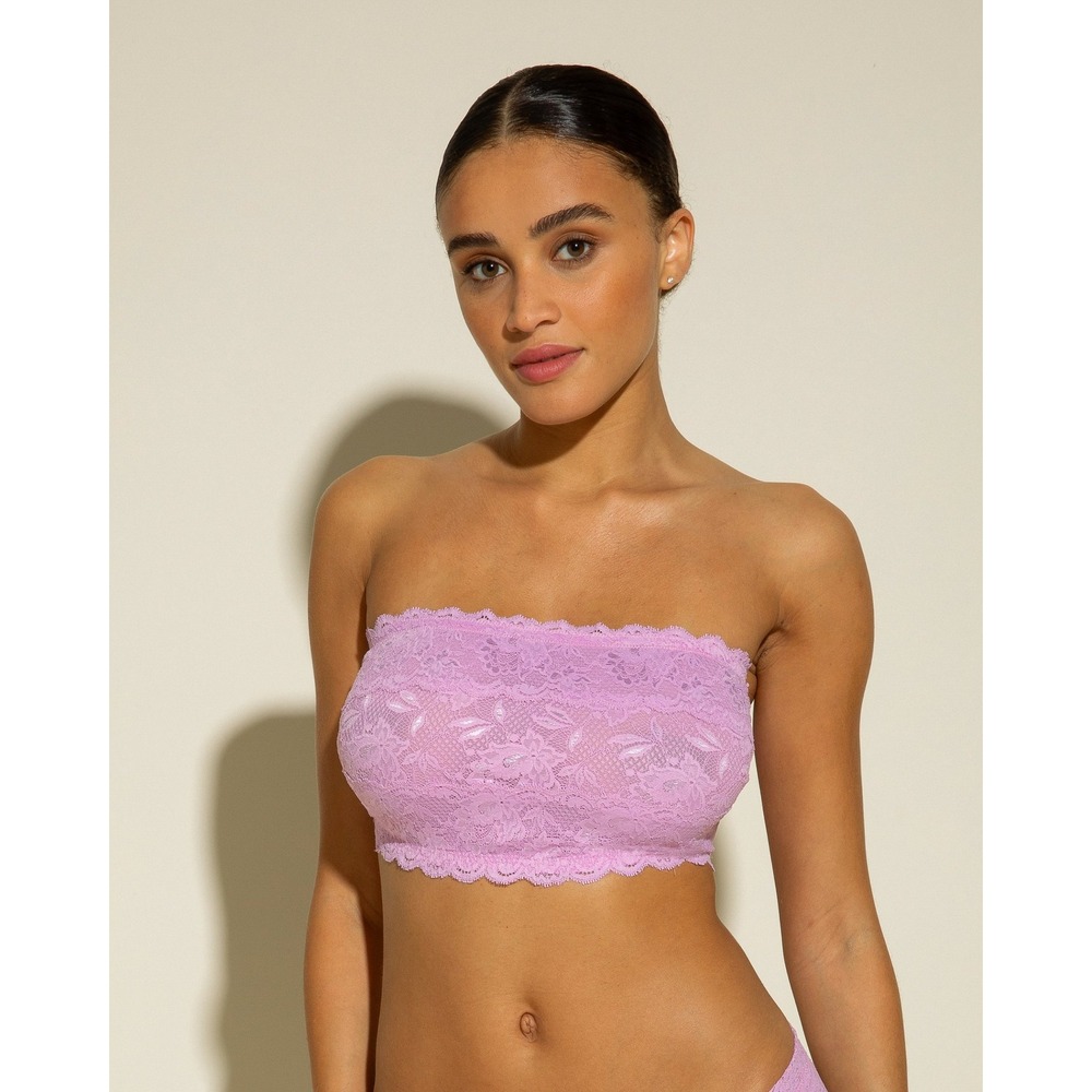 Cosabella Never Say Never Curvy Flirtie Bandeau Bra Nebbia Flower Purple XL NWT